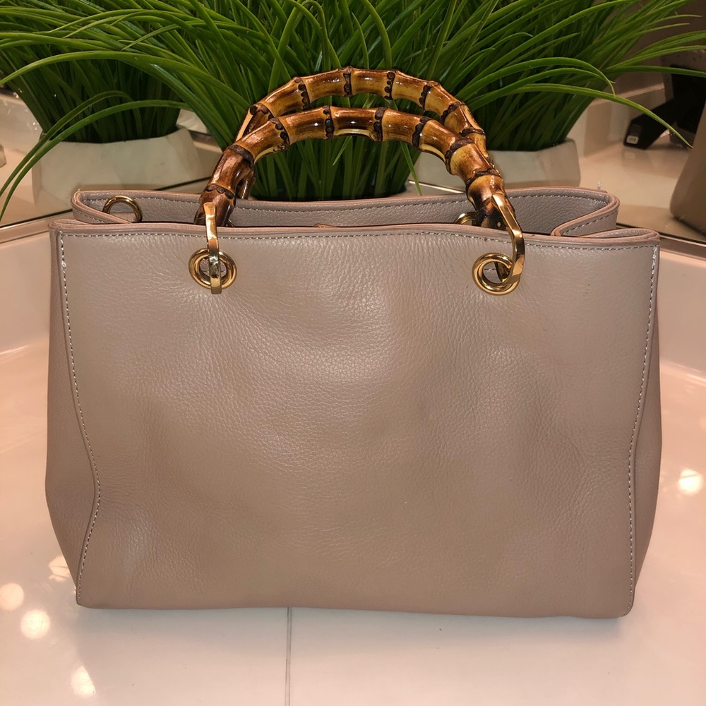 Emma Fox bamboo top handle Genuine Leather handbag